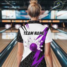Load image into Gallery viewer, Black &amp; White Bowling Polo, Quarter Zip Shirt for Women Custom Lightning Team bowling jersey | Purple NQS10003