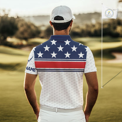 Red, White and Blue American Flag Mens golf polo shirts custom patriotic golf attire for mens NQS10006