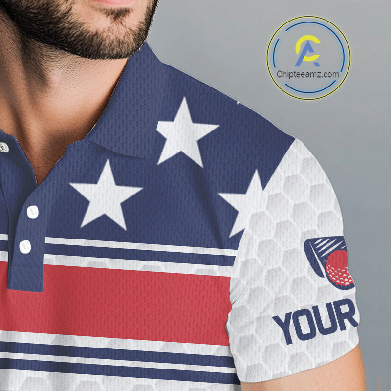 Red, White and Blue American Flag Mens golf polo shirts custom patriotic golf attire for mens NQS10006