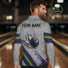 Load image into Gallery viewer, Purple and Green Bowling Camo Polo, 1/4 Zip Shirt for Men Custom Team bowling jersey gift for bowlers NQS10008