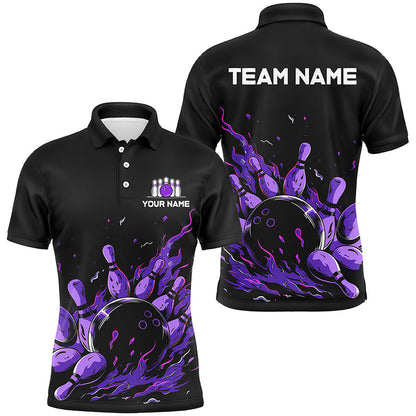 Purple Flame Fire Men's bowling Polo, Quarter Zip shirts custom bowling team shirts, bowling gifts NQS7902