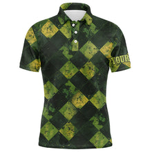Load image into Gallery viewer, Green and Yellow argyle grunge pattern Men golf polo shirts custom golf apparel for men golf tops NQS8113