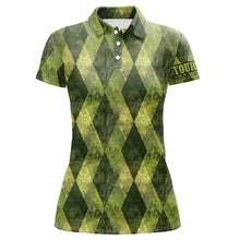 Load image into Gallery viewer, Green argyle grunge pattern Women golf polo shirts custom ladies golf tops, golfing gifts NQS8114