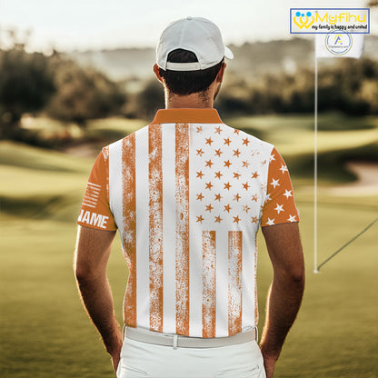 Personalized Orange & White American Flag Retro Men golf polo shirt Custom Patriotic golf top for men NQS10310