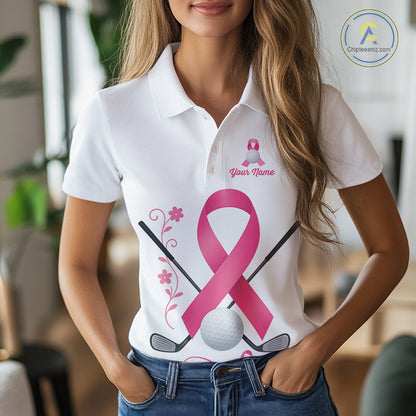 Pink ribbon golf ball clubs Women polo golf shirts Custom Breast cancer awareness team golf jerseys NQS10506