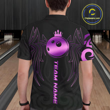 Load image into Gallery viewer, Black and Purple crown Bowling ball Polo, Quarter Zip Shirts for Men Custom Bowling Team jerseys NQS10732