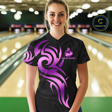 Load image into Gallery viewer, Black and Purple crown Bowling ball Polo, Quarter Zip Shirts for Women Custom Bowling Team jerseys NQS10732