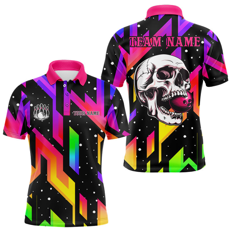 Colorful Black Skull Bowling Polo, 1/4 zip shirts for men Custom Team Bowling Jersey, gift for bowlers NQS9021