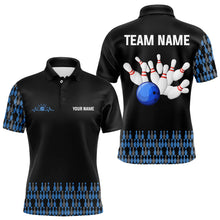 Load image into Gallery viewer, Black and Blue Camo Bowling Polo, 1/4 zip shirts for men Custom Team Bowling Jerseys, gift for bowlers NQS9026