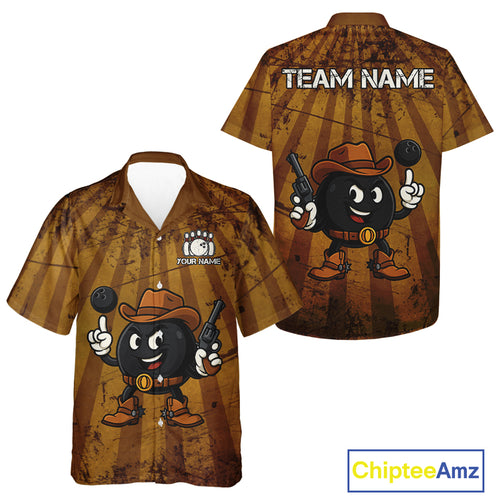 Funny Bowling Cowboy vintage retro Bowling Hawaiian Shirt Custom Team bowling outfits | Brown NQS11128