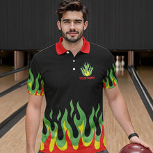 Load image into Gallery viewer, Black, Green and Red Flame Retro Bowling Polo, Quarter Zip Shirt for Men Custom Bowling Team Jerseys NQS9426