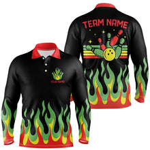 Load image into Gallery viewer, Black, Green and Red Flame Retro Bowling Polo, Quarter Zip Shirt for Men Custom Bowling Team Jerseys NQS9426