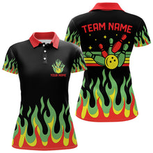 Load image into Gallery viewer, Black, Green and Red Flame Retro Bowling Polo, Quarter Zip Shirt for Women Custom Bowling Team Jerseys NQS9426