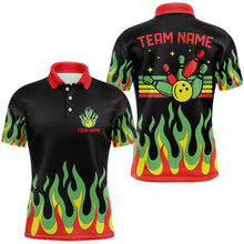 Load image into Gallery viewer, Black, Green and Red Flame Retro Bowling Polo, Quarter Zip Shirt for Men Custom Bowling Team Jerseys NQS9426