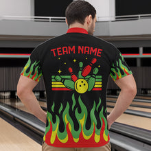 Load image into Gallery viewer, Black, Green and Red Flame Retro Bowling Polo, Quarter Zip Shirt for Men Custom Bowling Team Jerseys NQS9426