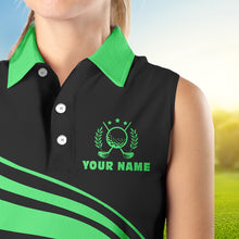 Load image into Gallery viewer, Personalized sleeveless polo golf shirts for women custom black and green golf shirts team golf jersey NQS9431