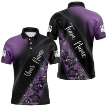 Load image into Gallery viewer, Black and Purple Glitter Flower Bowling Polo, Quarter Zip Shirt for Men Custom Bowling Team Jerseys NQS9432
