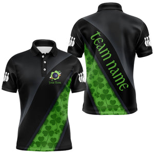 Black and Green Shamrock St Patrick Day Bowling Polo, 1/4 Zip Shirt for Men Custom Bowling Team Jersey NQS9434