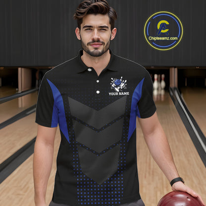 Navy blue and Black Mens Bowling Jerseys Custom Team bowling polo shirts for men, bowling zip jerseys NQS11532