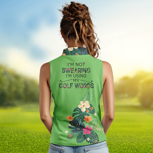 Green tropical leaf Womens sleeveless polo shirt custom name I am not swearing I'm using my golf words NQS9754