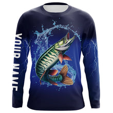 Load image into Gallery viewer, Musky Fishing blue lightning 3D All Over printed Customized Name Muskie fishing jerseys NQS317