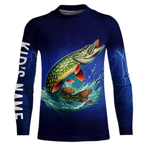 Northern Pike Fishing blue lightning 3D All Over printed fishing shirts Customized Fishing apparel NQS318