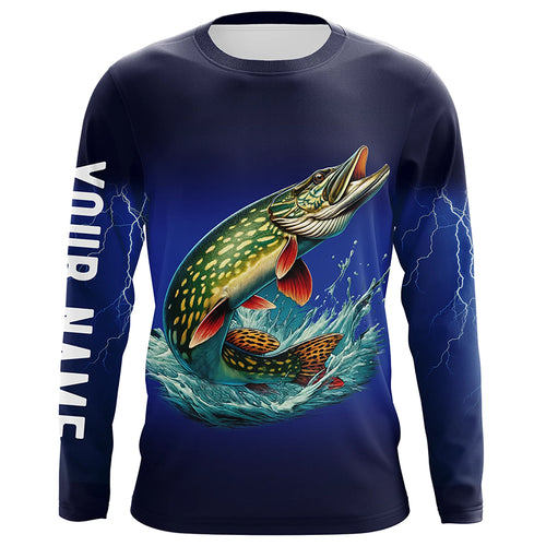 Northern Pike Fishing blue lightning 3D All Over printed fishing shirts Customized Fishing apparel NQS318