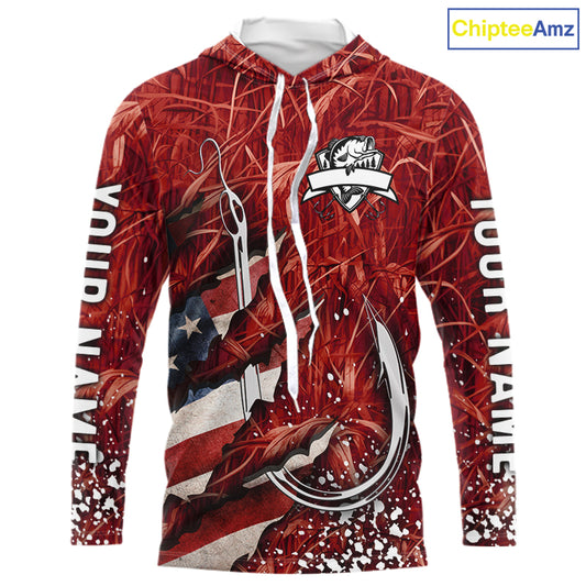 American flag fish hook red camo fishing custom sun protection performance long sleeve fishing shirt NQS10012