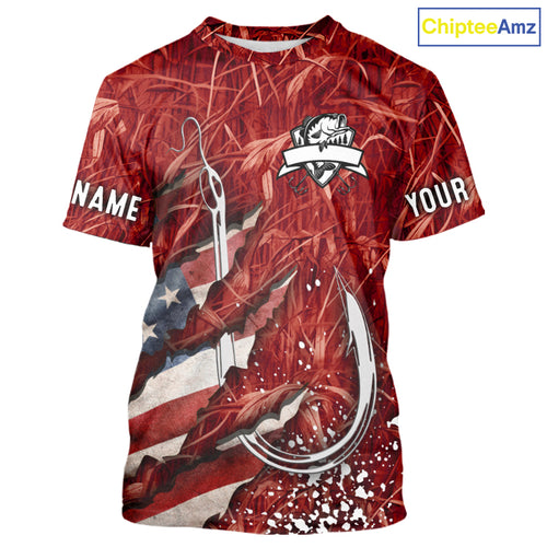 American flag fish hook red camo fishing custom sun protection performance long sleeve fishing shirt NQS10012