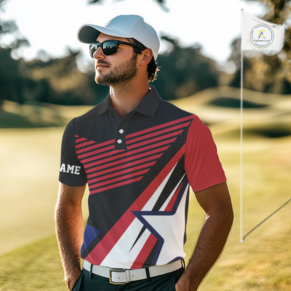 American Flag Golf polo shirts For Mens custom patriotic golf top for men, golfing gifts | Black NQS10016