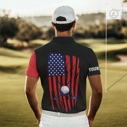 American Flag Golf polo shirts For Mens custom patriotic golf top for men, golfing gifts | Black NQS10016