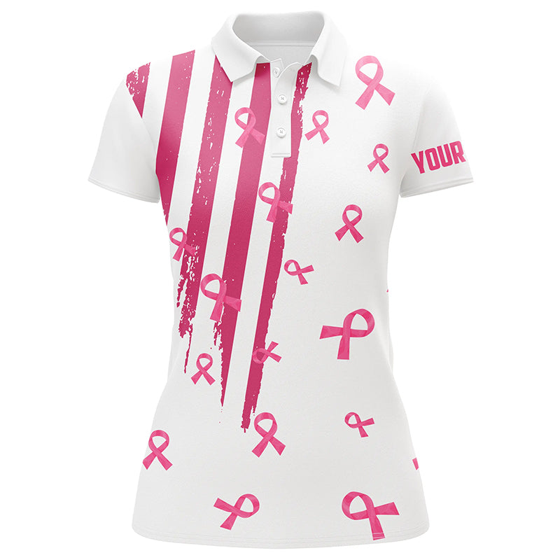 Personalized white golf polos shirt for women pink ribbon breast cancer awareness ladies golf tops NQS7913