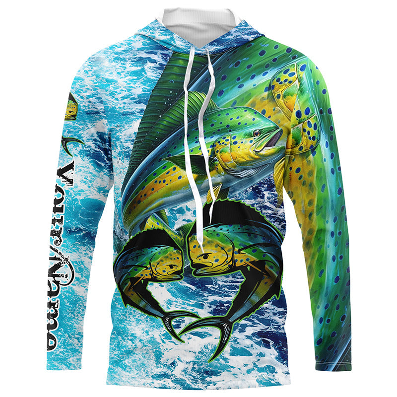 Mahi mahi fishing blue sea water camo Custom UV protection performance long sleeve fishing shirts NQS8123