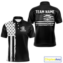 Load image into Gallery viewer, Black and White American Flag Mens Disc golf polo shirts Custom patriotic team disc golf jerseys NQS10017