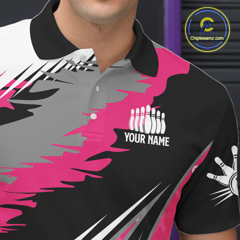 Mens bowling shirts Custom pink ribbons pattern Bowling Team Jersey, Breast cancer shirt for Bowler NQS10515