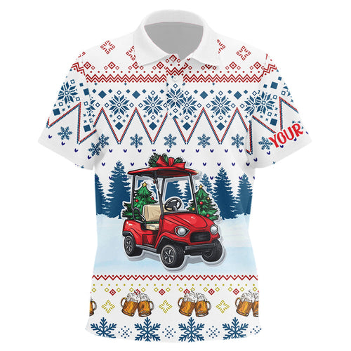 Kid golf polo shirts Custom Ugly Christmas Pattern Golf cart and beer golf shirts for Kid | Blue NQS9031