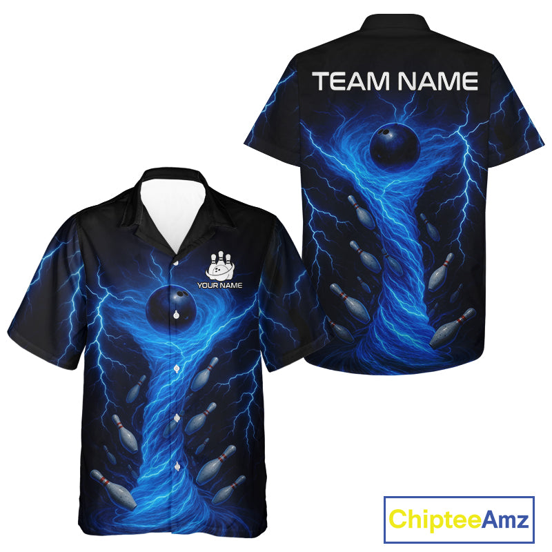 Blue Lightning Thunder tornado Bowling Hawaiian Shirt Custom Team bowling button up shirt NQS11129