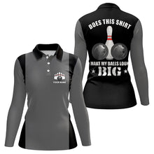 Load image into Gallery viewer, Funny Bowling shirts for Women Custom vintage grey and black Does this shirt make my balls look big NQS9267