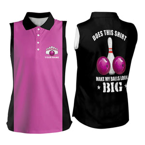 Women bowling sleeveless polo Custom vintage pink and black Does this shirt make my balls look big NQS9268