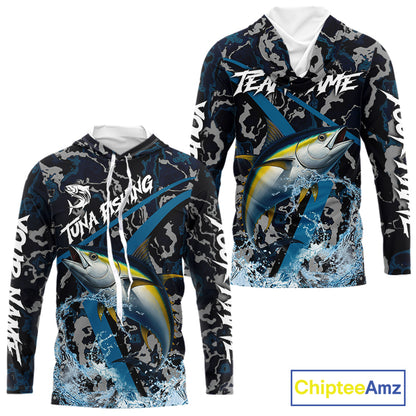 Custom Tuna Fishing Camo Long Sleeve Fishing Shirts, Personalized Tuna Fishing Team Jerseys NQS11329