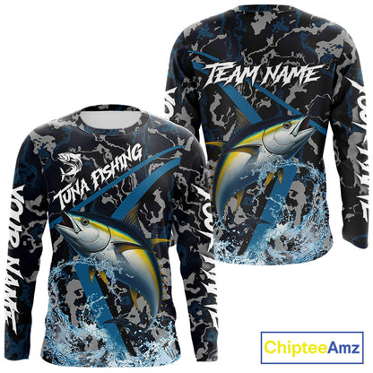 Custom Tuna Fishing Camo Long Sleeve Fishing Shirts, Personalized Tuna Fishing Team Jerseys NQS11329