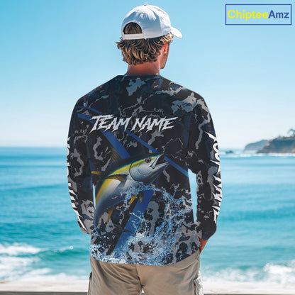 Custom Tuna Fishing Camo Long Sleeve Fishing Shirts, Personalized Tuna Fishing Team Jerseys NQS11329