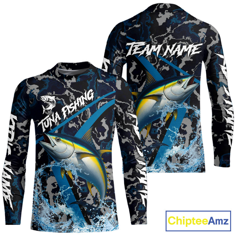 Custom Tuna Fishing Camo Long Sleeve Fishing Shirts, Personalized Tuna Fishing Team Jerseys NQS11329