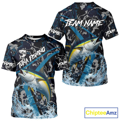 Custom Tuna Fishing Camo Long Sleeve Fishing Shirts, Personalized Tuna Fishing Team Jerseys NQS11329