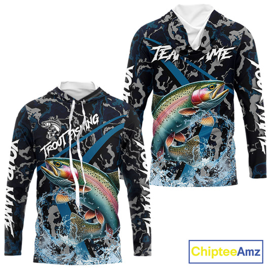 Custom Rainbow Trout Fishing Camo Long Sleeve Fishing Shirts, Personalized Trout Fishing Team Jerseys NQS11330