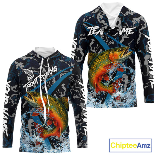 Custom Brook Trout Fishing Camo Long Sleeve Fishing Shirts, Personalized Trout Fishing Team Jerseys NQS11331