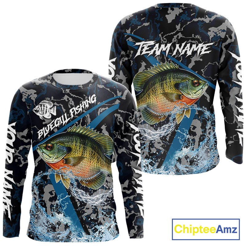 Custom Bluegill Fishing Camo Long Sleeve Fishing Shirts, Personalized Trout Fishing Team Jerseys NQS11332
