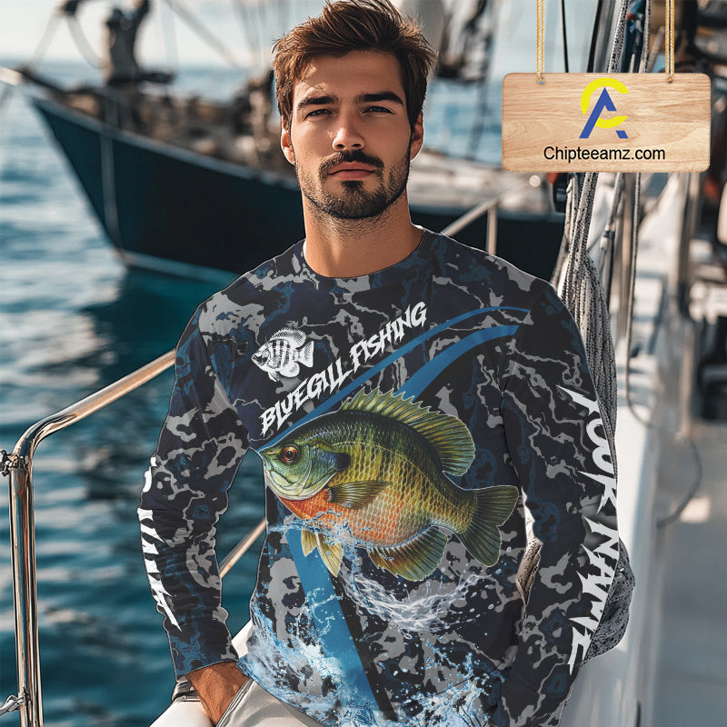 Custom Bluegill Fishing Camo Long Sleeve Fishing Shirts, Personalized Trout Fishing Team Jerseys NQS11332