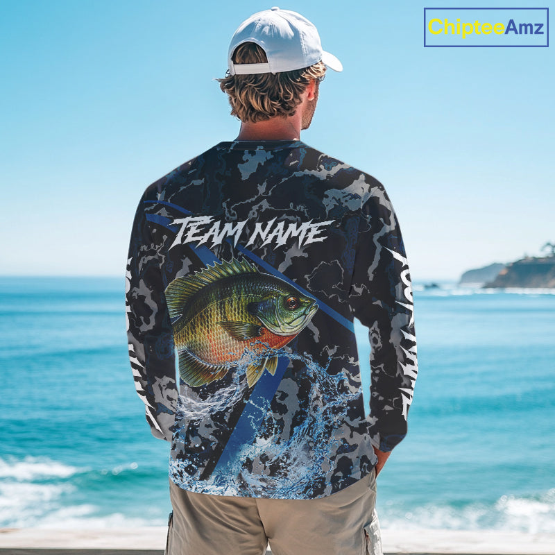 Custom Bluegill Fishing Camo Long Sleeve Fishing Shirts, Personalized Trout Fishing Team Jerseys NQS11332