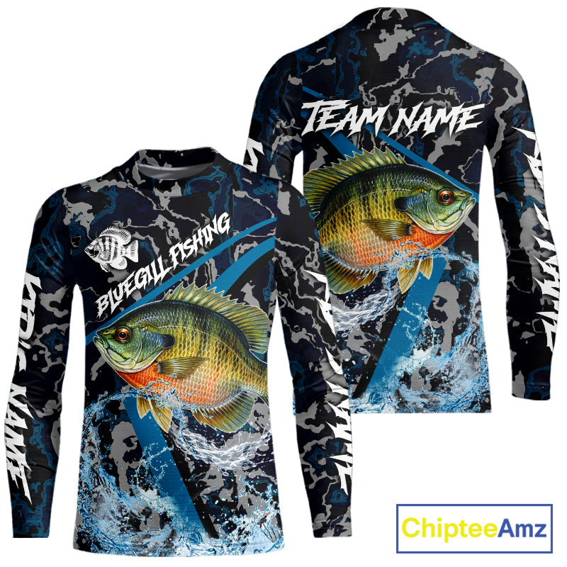 Custom Bluegill Fishing Camo Long Sleeve Fishing Shirts, Personalized Trout Fishing Team Jerseys NQS11332